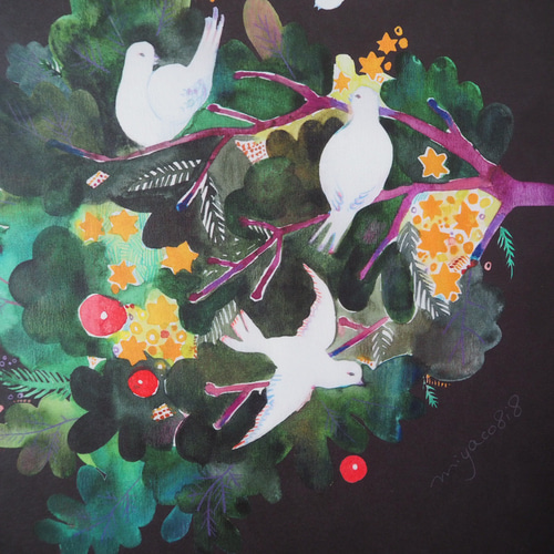 水墨画 桃の木と鳥 水墨画 桃の木と鳥