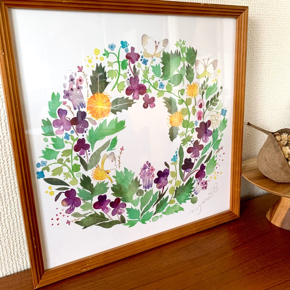 水彩画ポスター(30cm×30cm )「菫咲くところ」 2枚目の画像