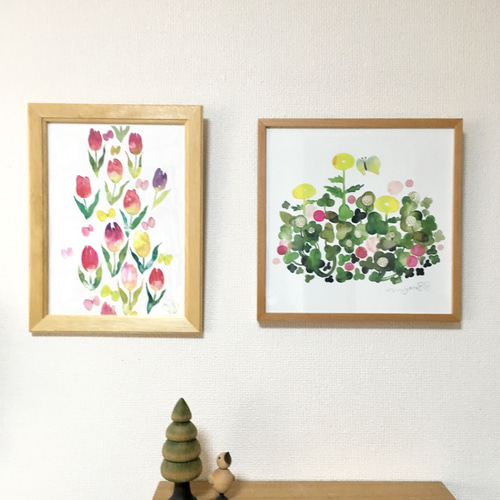 水彩画ポスター(30cm×30cm)「シロツメクサ」 絵画 miyaco nishio 通販