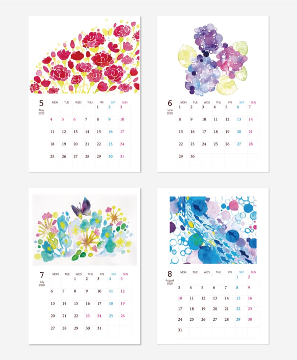 【ラストです】2020年 花と自然の水彩画カレンダー 7枚目の画像