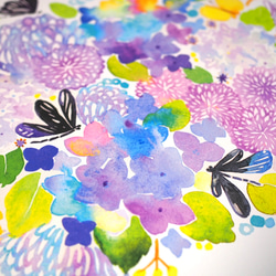 水彩画ポスター(30cm×30cm )「ハグロトンボと紫陽花」 3枚目の画像