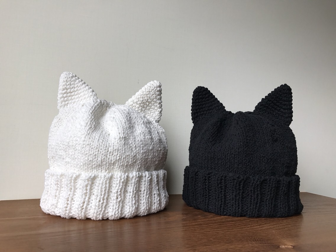 ハンドメイド 猫耳ニット帽 春夏 オリーブグリーン (受注生産 ハンドメイド 猫耳ニット帽 春夏 オリーブグリーン (受注生産