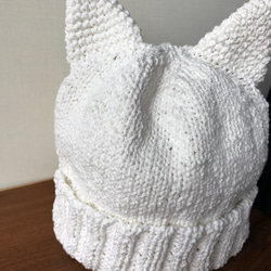【受注生産】大人だって猫が好き♡春夏猫耳ニット帽子(White) 3枚目の画像