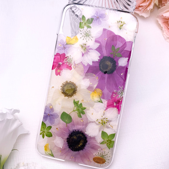 iPhone X/XS】押し花iPhoneケース(アネモネパープル20190923） iPhone  