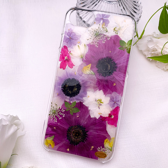 iPhone8/7/6s/6】押し花iPhoneケース(アネモネパープル20190923 