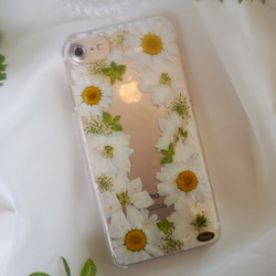 【本物のお花】押し花スマホケース(ホワイト20718）【全機種オーダー可能】 5枚目の画像