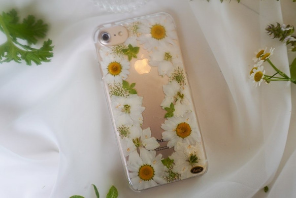 【本物のお花】押し花スマホケース(ホワイト20718）【全機種オーダー可能】 5枚目の画像