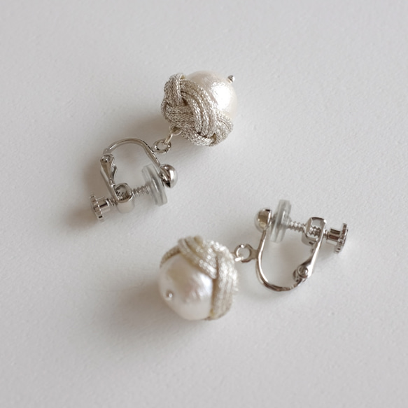 結頂耳環-銀・棉質珍珠耳環 第2張的照片