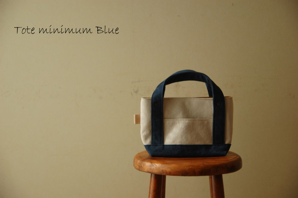 長財布サイズのミニトートバッグ ＜キナリ×ブルー＊倉敷帆布使用＞ 1枚目の画像