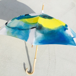 手描きリネン日傘 黄色と空 2枚目の画像