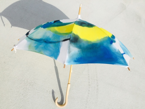 手描きリネン日傘 黄色と空 2枚目の画像