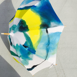 手描きリネン日傘 黄色と空 3枚目の画像