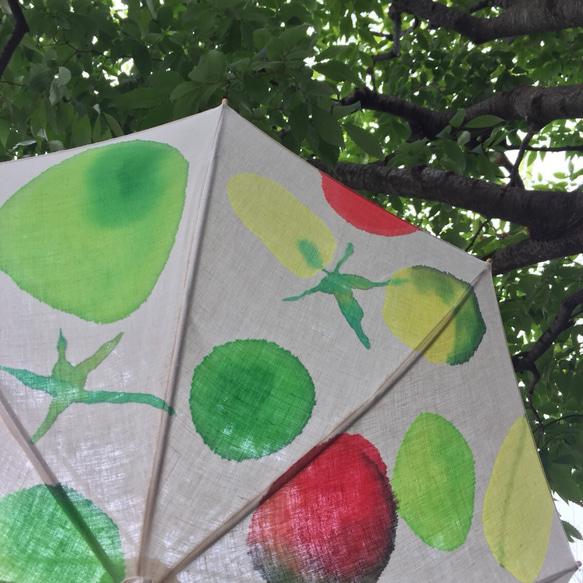手描きリネン日傘      真っ赤なとまと 3枚目の画像