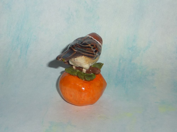 ●熟し柿にスズメさん●粘土細工 2枚目の画像
