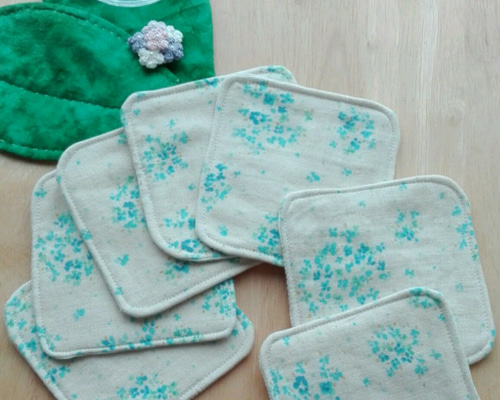 リネンガーゼコースター(3枚set)【ブルーフラワー】2枚setよりお
