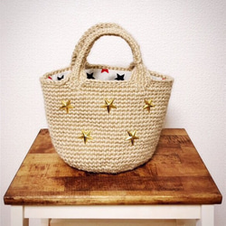 ゴールド 星型スタッズ パーティーバッグ 星】麻ひもバッグ☆星スタッズ・キラキラゴールド かごバッグ