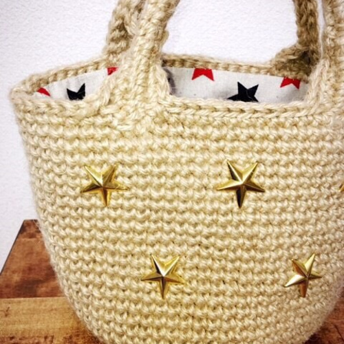 ゴールド 星型スタッズ パーティーバッグ 星】麻ひもバッグ☆星スタッズ・キラキラゴールド かごバッグ