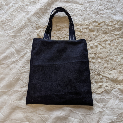 ミナペルホネン 生地使用 ハンドメイド トートバッグ ネイビー系