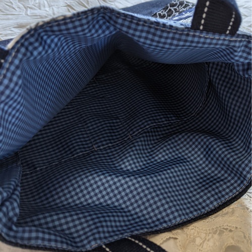 ミナペルホネン 生地使用 ハンドメイド トートバッグ ネイビー系