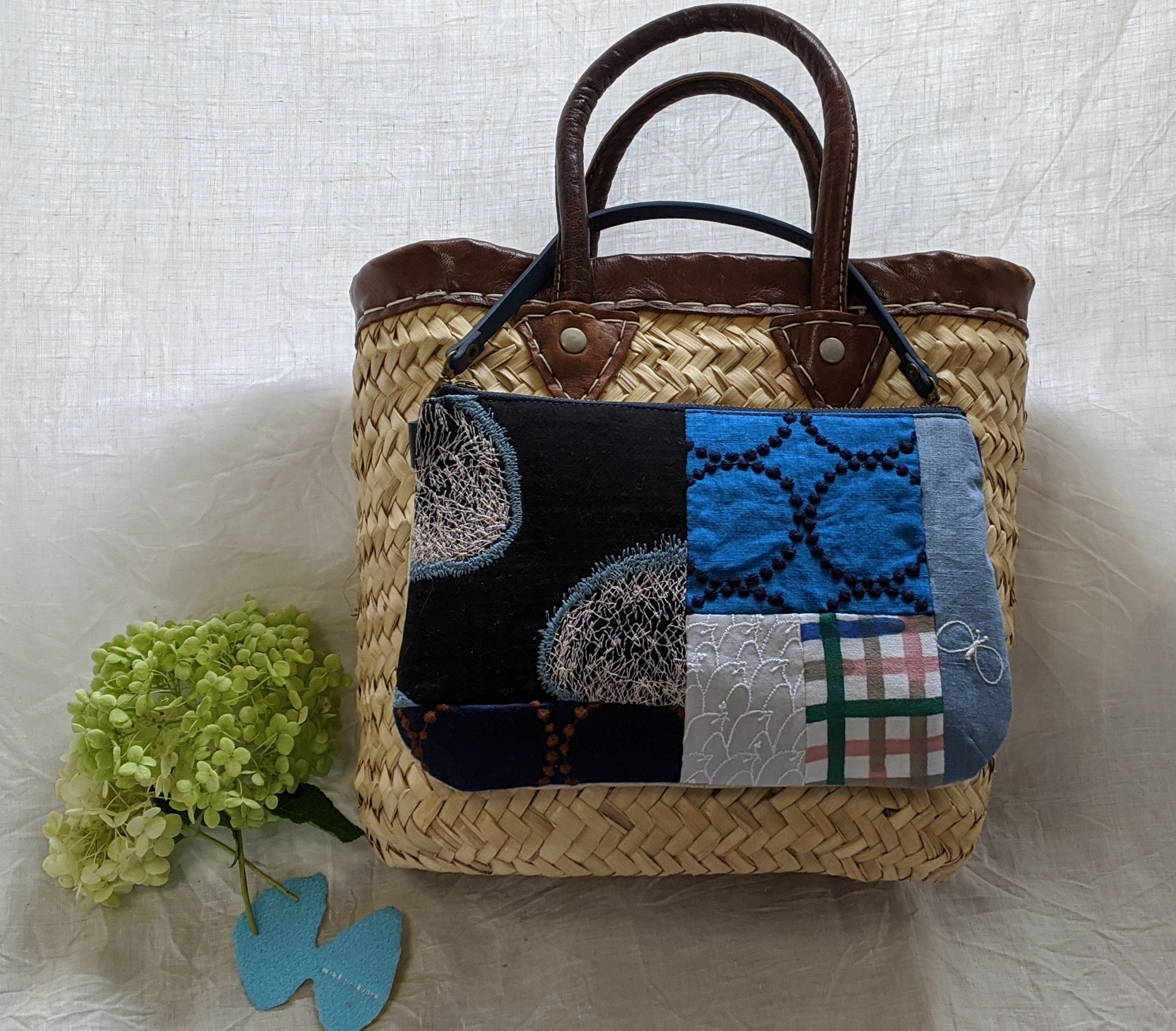 ミナペルホネン生地使用 ハンドメイドミニバッグ ネイビー系