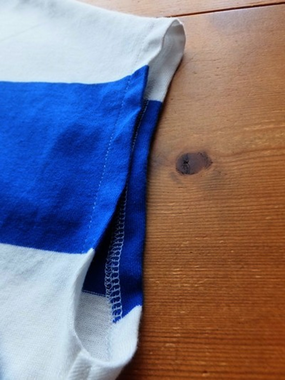 フレンチTシャツ＊極太ボーダー・ブルー×オフ【Lサイズ】 3枚目の画像