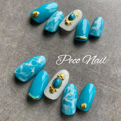 ターコイズ×大理石☆フットネイル ネイルチップ（つけ爪） Peco Nail