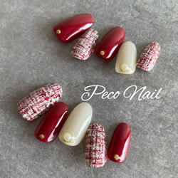 ツイードボルドー×ニット＊ネイルチップ ネイルチップ（つけ爪） Peco