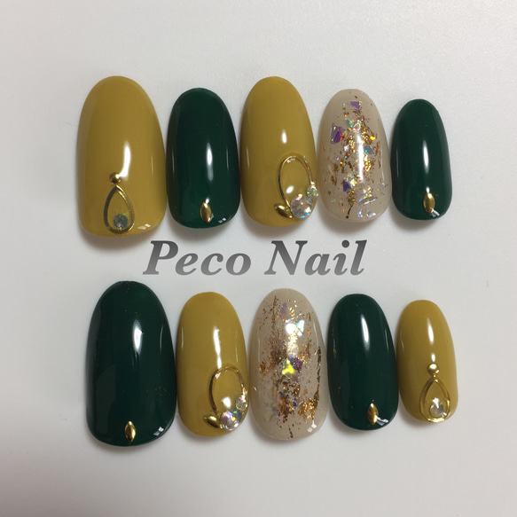マスタード×カーキ☆ネイルチップ ネイルチップ（つけ爪） Peco Nail