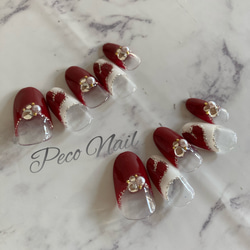 フレンチボルドー×ハート☆ネイルチップ ネイルチップ（つけ爪） Peco