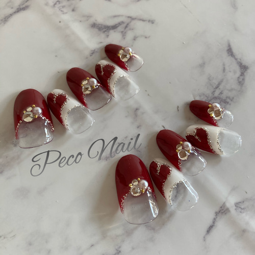 フレンチボルドー×ハート☆ネイルチップ ネイルチップ（つけ爪） Peco