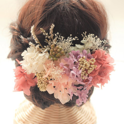 人気♡　アンティークピンク　お花　ヘッドドレス　プリザーブドフラワー　　髪飾り　　ウエディング　結婚式　成人式　 2枚目の画像