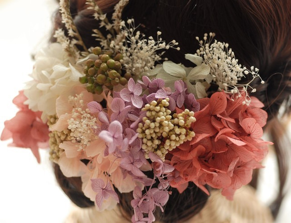 人気♡　アンティークピンク　お花　ヘッドドレス　プリザーブドフラワー　　髪飾り　　ウエディング　結婚式　成人式　 4枚目の画像