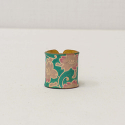 ひし形ストールと革スカーフリングのセット　承彩　鈍色　エメラルド桜 7枚目の画像