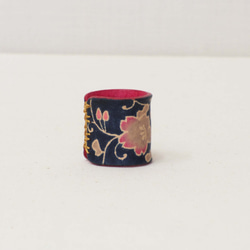 ひし形ストールと革スカーフリングのセット　承彩　縹色　紺　桜 8枚目の画像