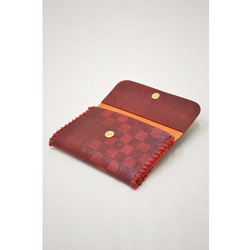 手工繪製的Yuzen染色皮革名片夾菊花紅色定做 第5張的照片