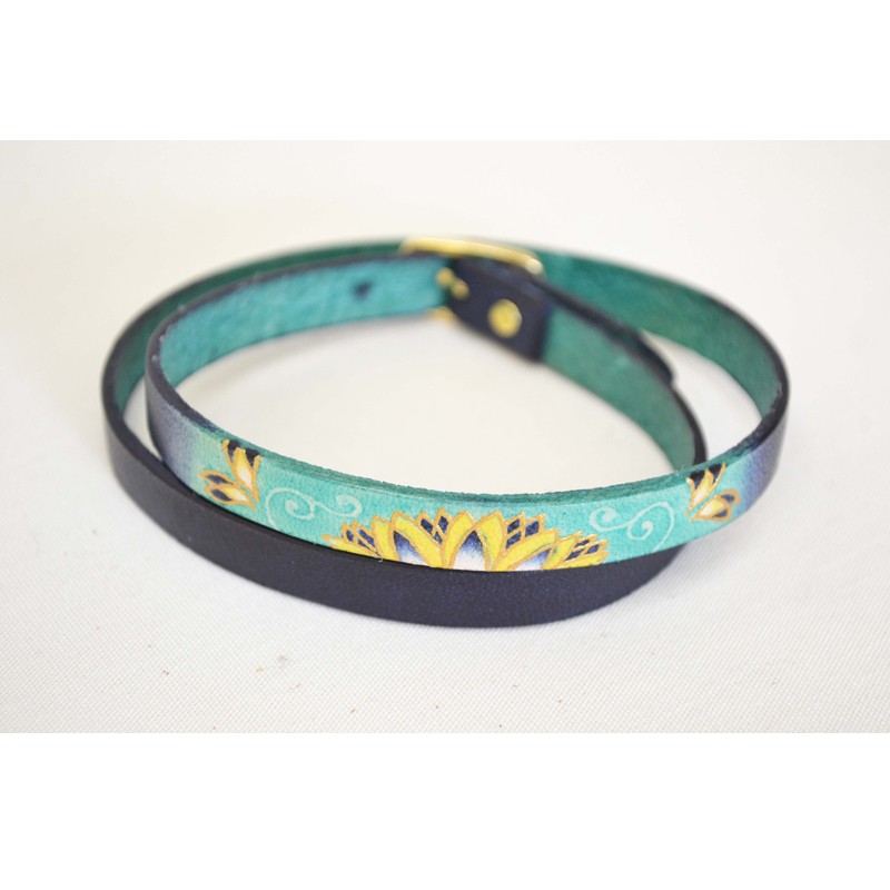 手描革友禅バングル「桜唐草」ネイビー