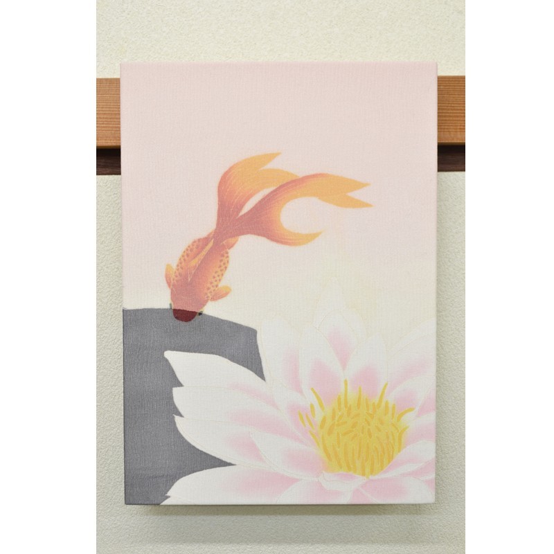 小さなインテリア　手描友禅ファブリックパネル　金魚