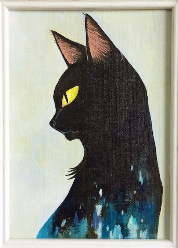 黒猫横顔／アクリル画 2枚目の画像