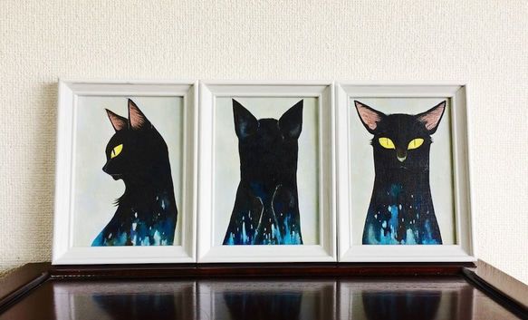 黒猫横顔／アクリル画 4枚目の画像
