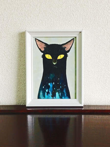 【黒猫のおなかのなか】額縁なし アクリル画 絵画