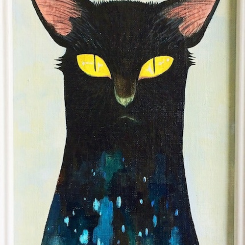 黒猫正面／アクリル画 絵画 miya 通販 3676548｜Creema(クリーマ)