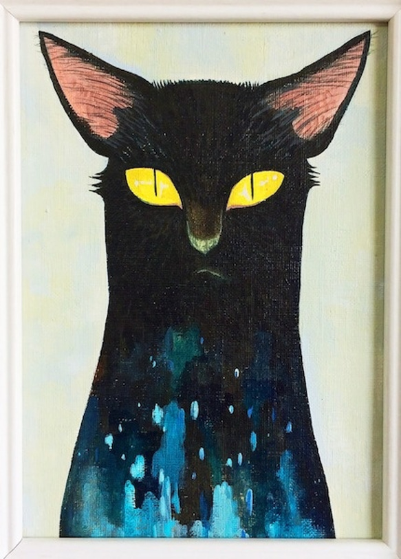 黒猫正面／アクリル画 2枚目の画像