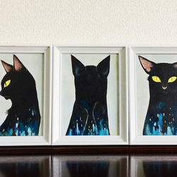 黒猫正面／アクリル画 4枚目の画像