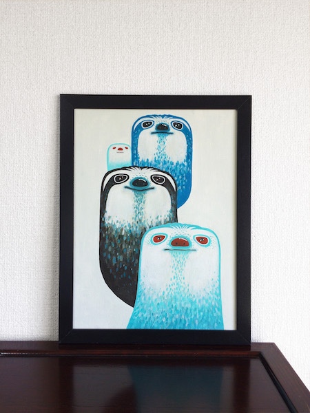 原画『 Hang ing 』アクリル水彩画 絵画 アート イラスト ナマケモノ かわいいナマケモノ水彩のかわいい動物の漫画のキャラクター