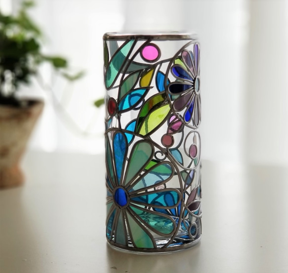 Cylindrical glass flower vase Elf forest 第2張的照片