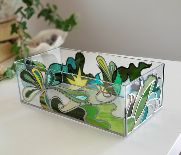 訂購：「琉球南島綠」玻璃藝術紙巾盒 第6張的照片