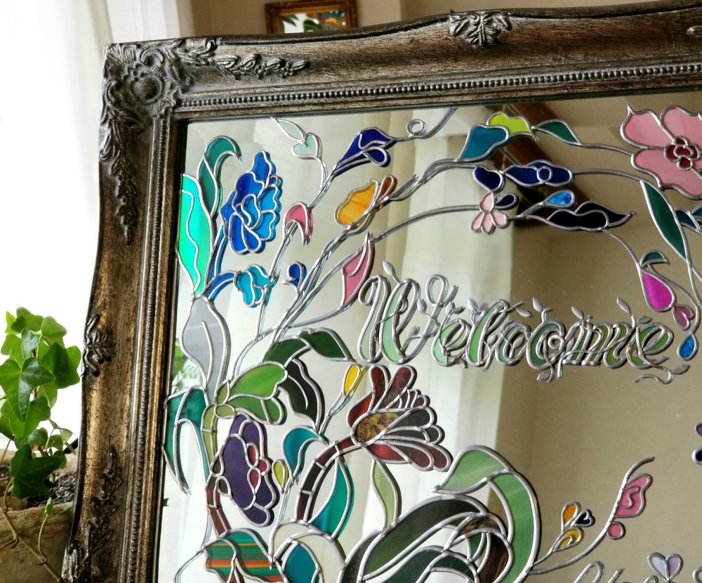 受注☆美魔女のウェルカムミラー～アンティークグレー額☆名入れ付