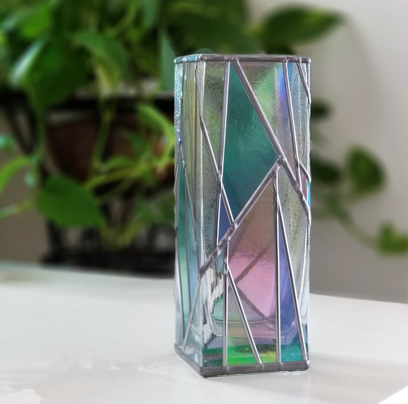 受注『光のシャワー』グラスアート角型ガラス花瓶 7枚目の画像