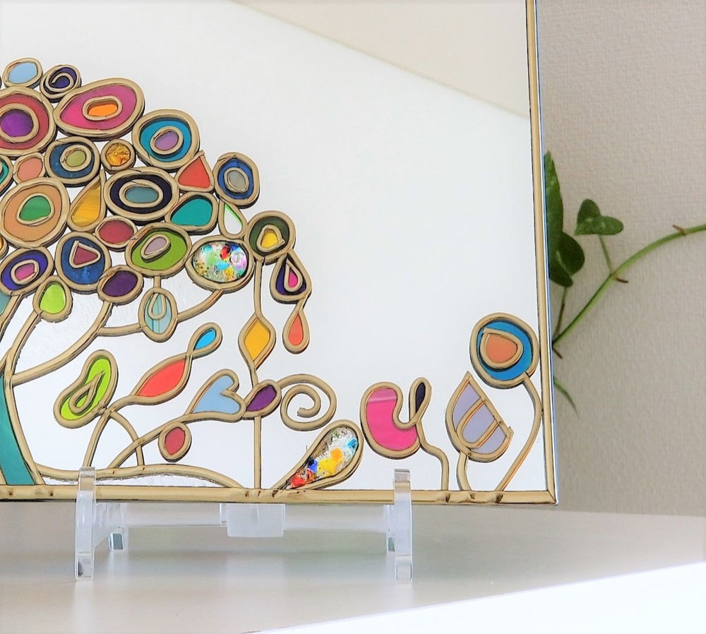 受注：『琉球ファンタジー』グラスアート卓上ミラー