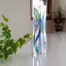 Glass Art Square Vase “Water Flower２” 第4張的照片